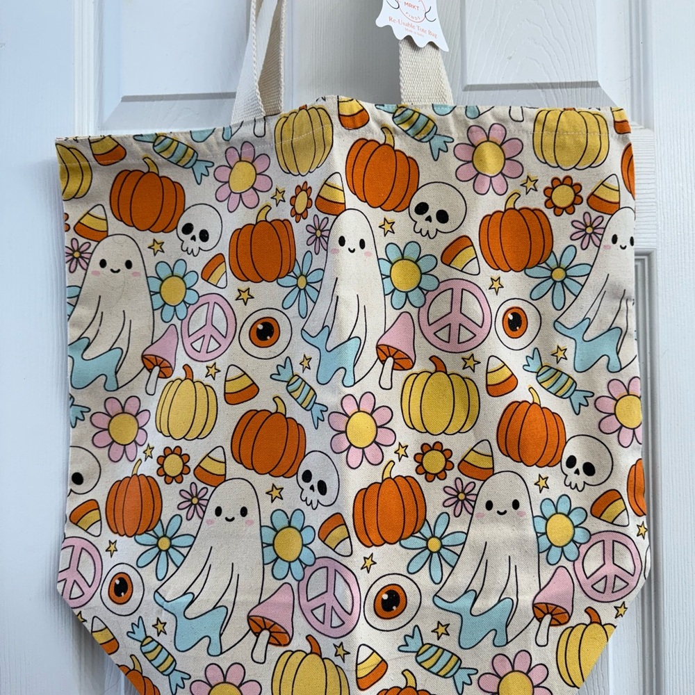 Colorful Halloween Canvas Tote Bag Large Sz